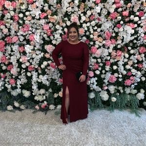 Maroon Glittery long sleeve slit dress